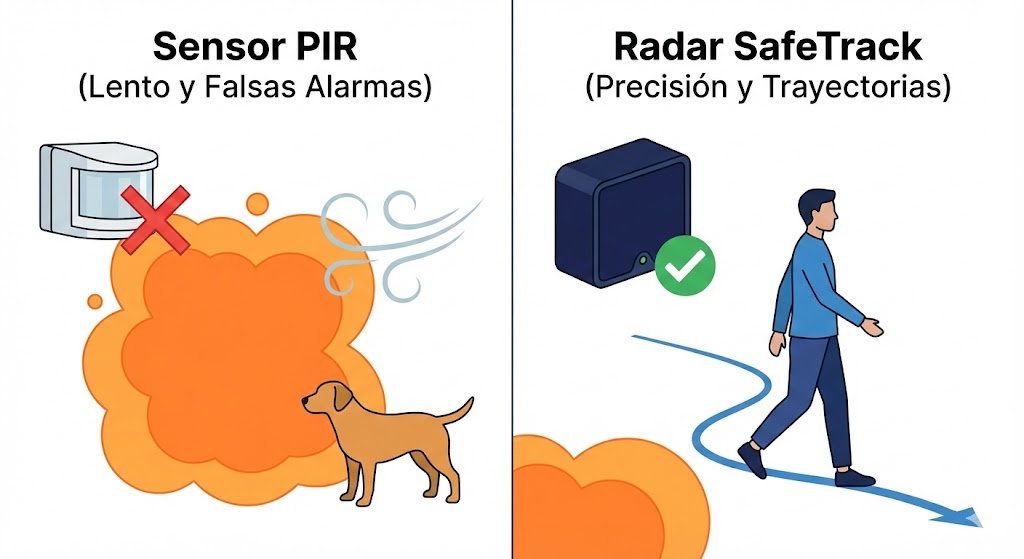 Comparación Sensor PIR vs Radar OpeSafe